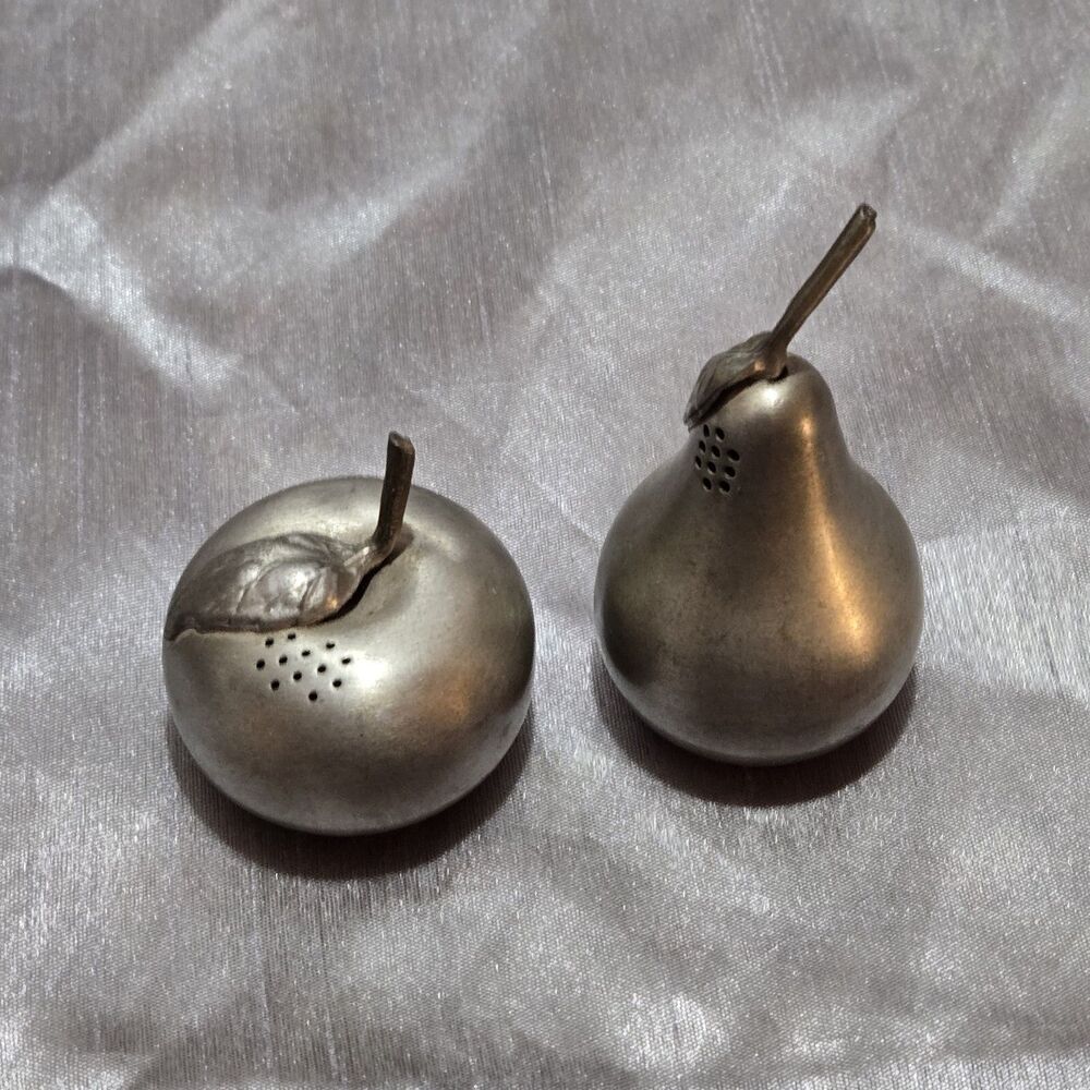 Vintage Kirk Stieff Pewter Apple & Pear Salt & Pepper Shaker Set